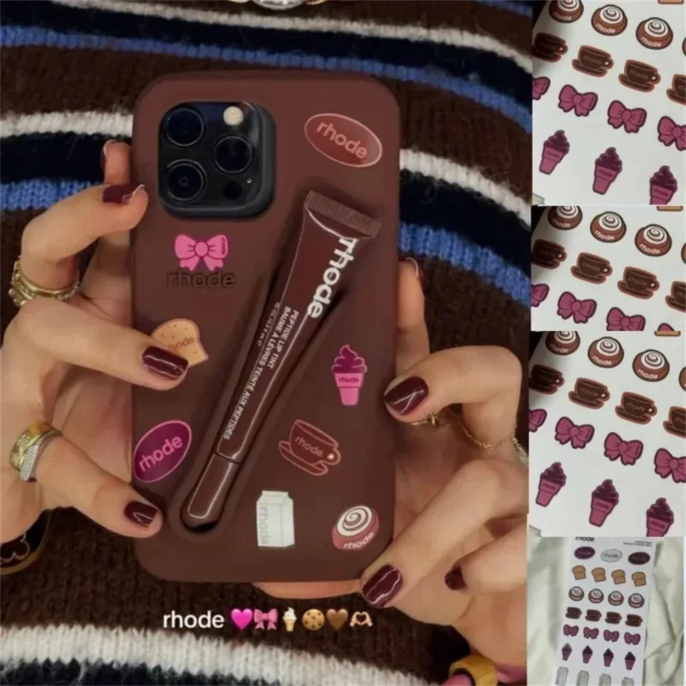 INS New Color Silicone Lipstick Set DIY Rhode Phone Case For iPhone 16 15 14 13 12 11 Pro Max With Gift Shopping Bag For Women