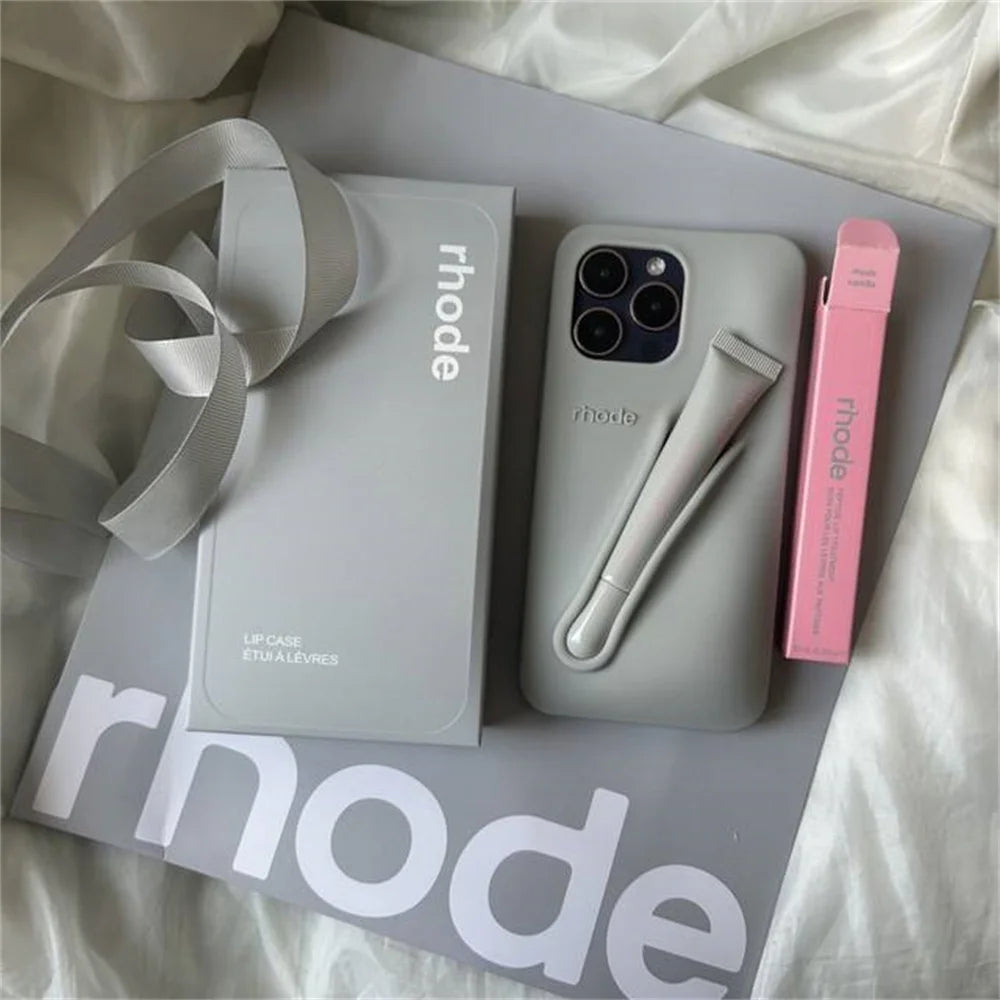 INS New Color Silicone Lipstick Set DIY Rhode Phone Case For iPhone 16 15 14 13 12 11 Pro Max With Gift Shopping Bag For Women