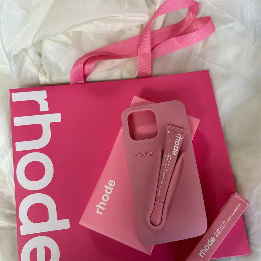 INS New Color Silicone Lipstick Set DIY Rhode Phone Case For iPhone 16 15 14 13 12 11 Pro Max With Gift Shopping Bag For Women