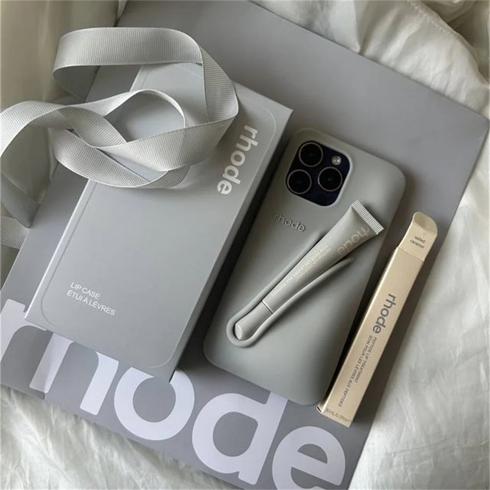 INS New Color Silicone Lipstick Set DIY Rhode Phone Case For iPhone 16 15 14 13 12 11 Pro Max With Gift Shopping Bag For Women