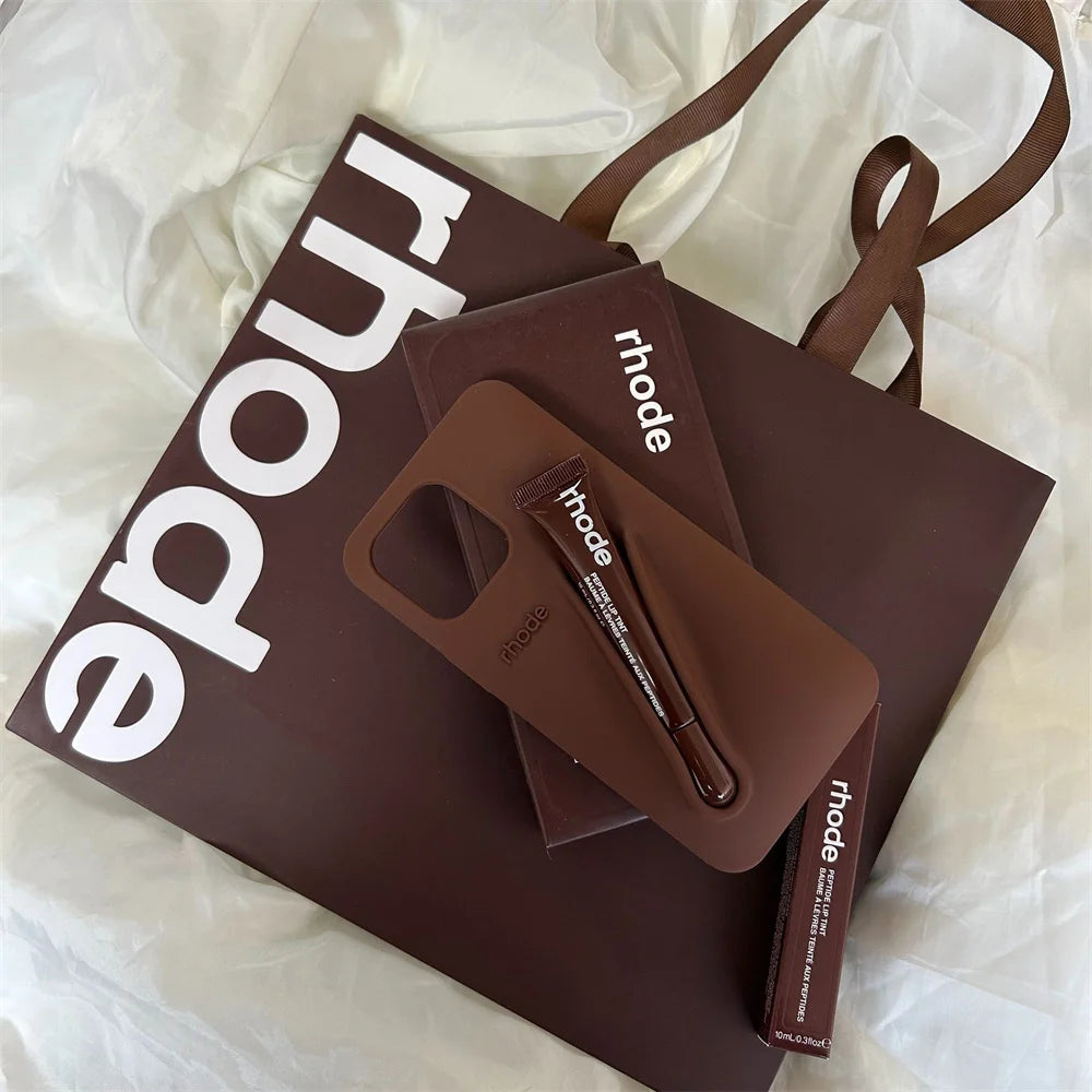INS New Color Silicone Lipstick Set DIY Rhode Phone Case For iPhone 16 15 14 13 12 11 Pro Max With Gift Shopping Bag For Women