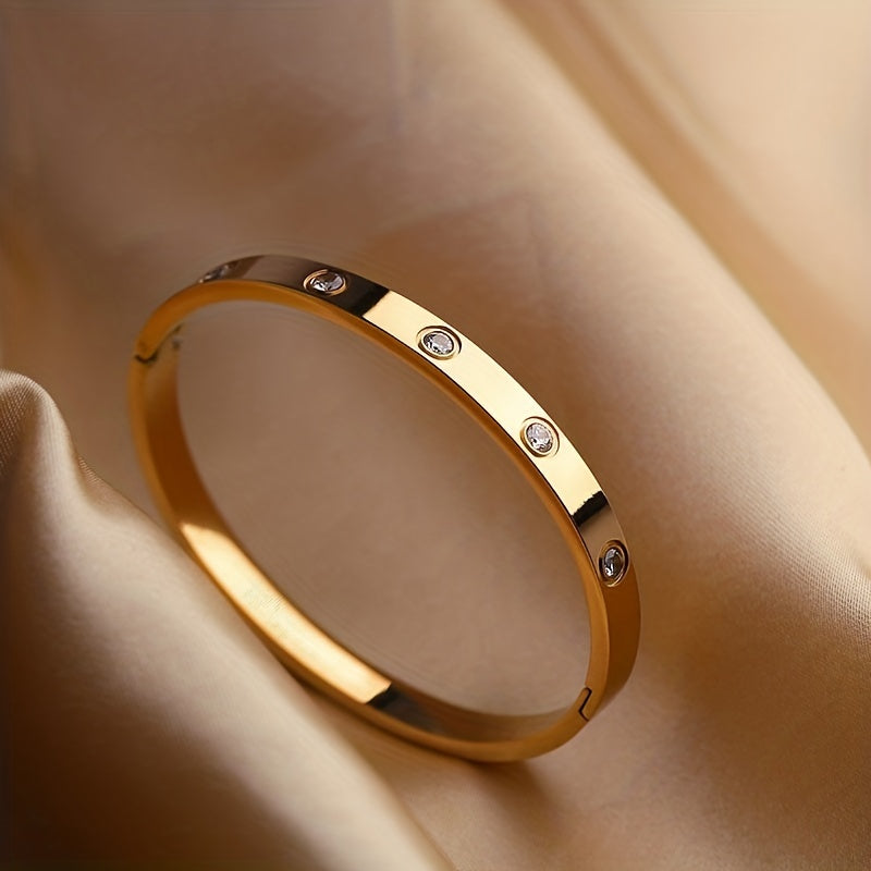 Titanium Steel Ins Does Not Fade Rhinestone Bangle Ladies Niche Design Oval Hand Jewelry