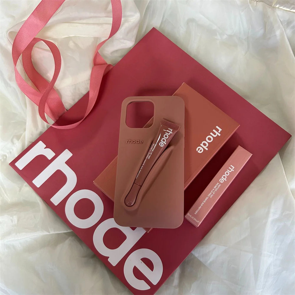 INS New Color Silicone Lipstick Set DIY Rhode Phone Case For iPhone 16 15 14 13 12 11 Pro Max With Gift Shopping Bag For Women