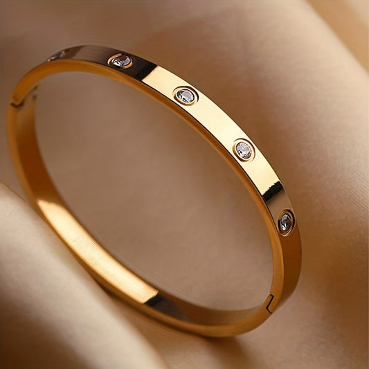 Titanium Steel Ins Does Not Fade Rhinestone Bangle Ladies Niche Design Oval Hand Jewelry