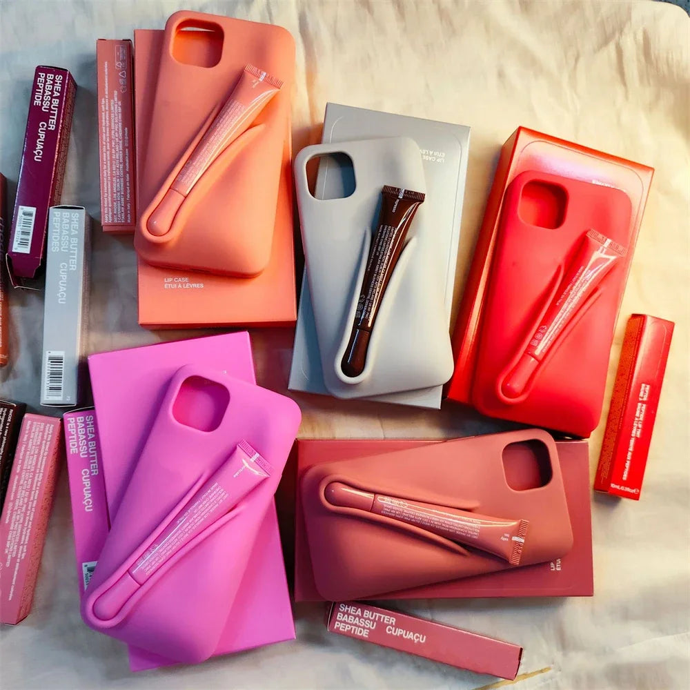 fcvae Rhode New Color INS Lipstick Silicone DIY Phone Case For iPhone 16 15 14 13 12 11 Pro Max Plus With Lip Gloss Set Back Cov