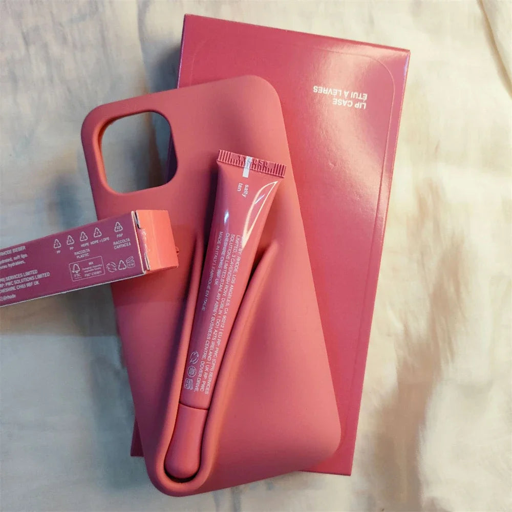 fcvae Rhode New Color INS Lipstick Silicone DIY Phone Case For iPhone 16 15 14 13 12 11 Pro Max Plus With Lip Gloss Set Back Cov